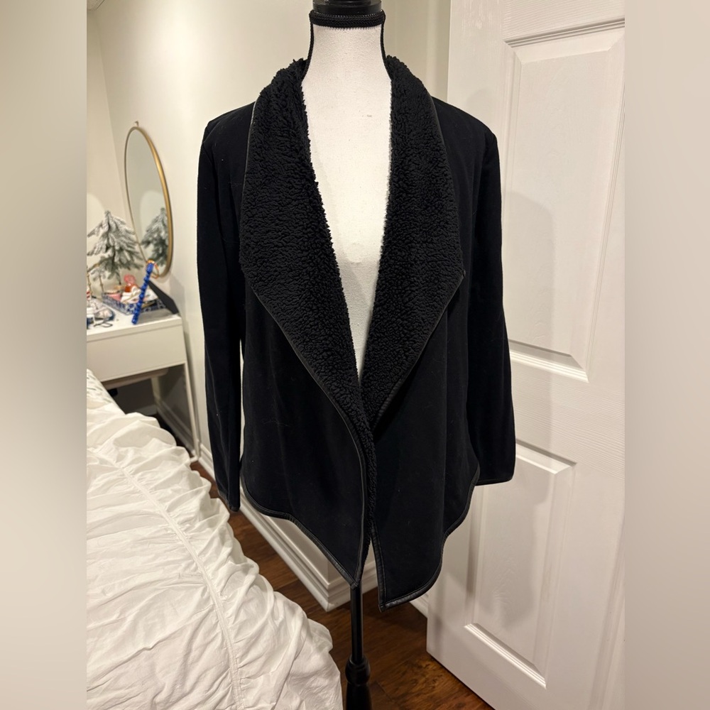 Khujo Black Sherpa Fleece Collar Waterfall Cardigan Jacket Small